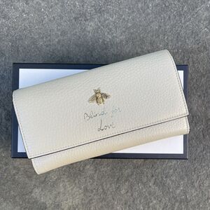 Gucci Bee Blind For Love Cream And Gold Long Wallet  Box And Dust Bag